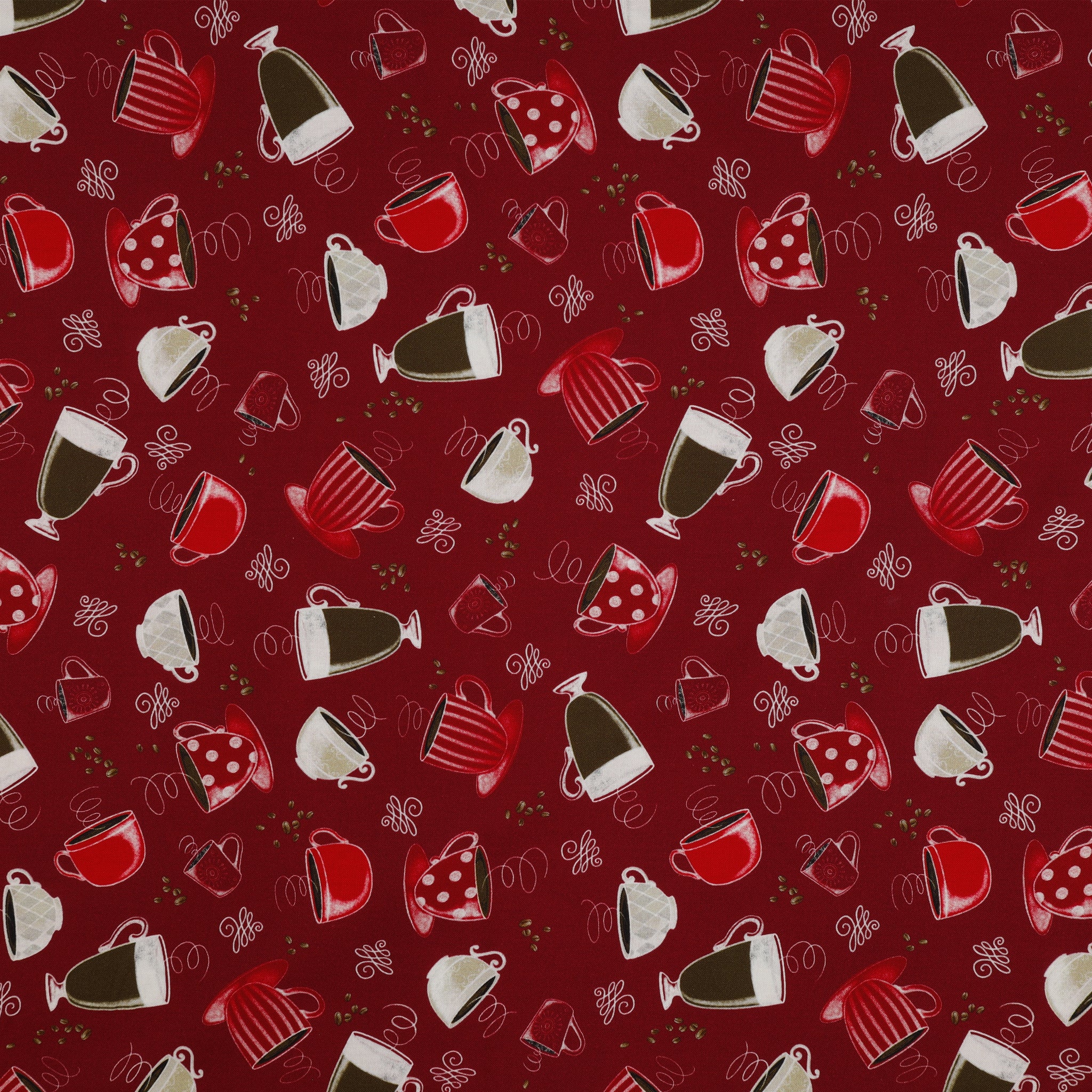 Perfect Brew Fabric Collection - Perfect Brew Cups Deep Red