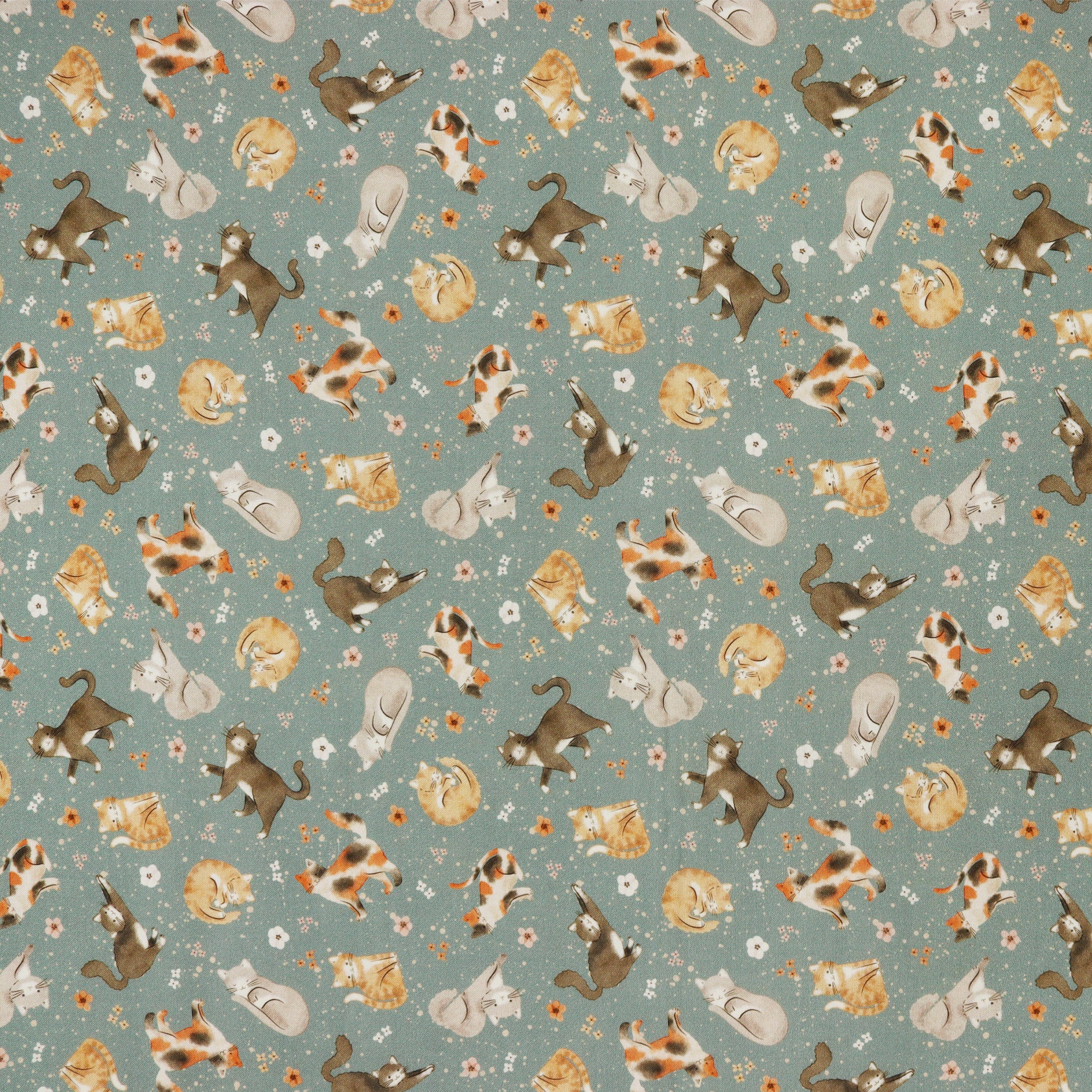 Petal & Purr Fabric Collection - Feline Friends, Sage