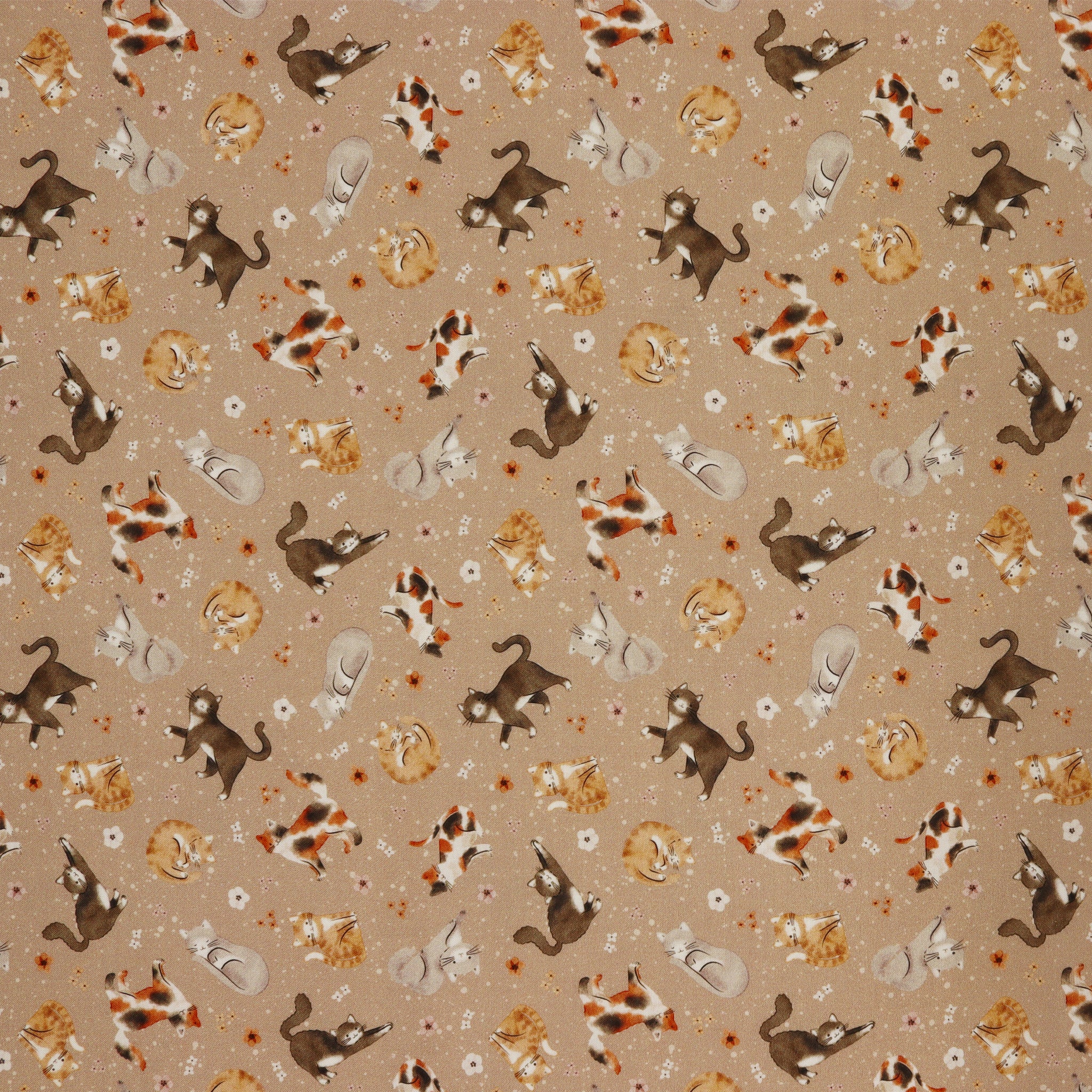 Petal & Purr Fabric Collection - Feline Friends, Taupe