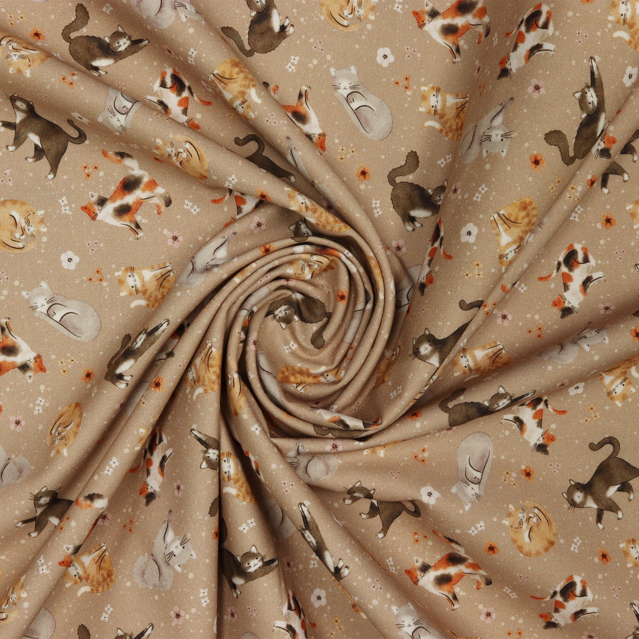 Petal & Purr Fabric Collection - Feline Friends, Taupe - Image 2