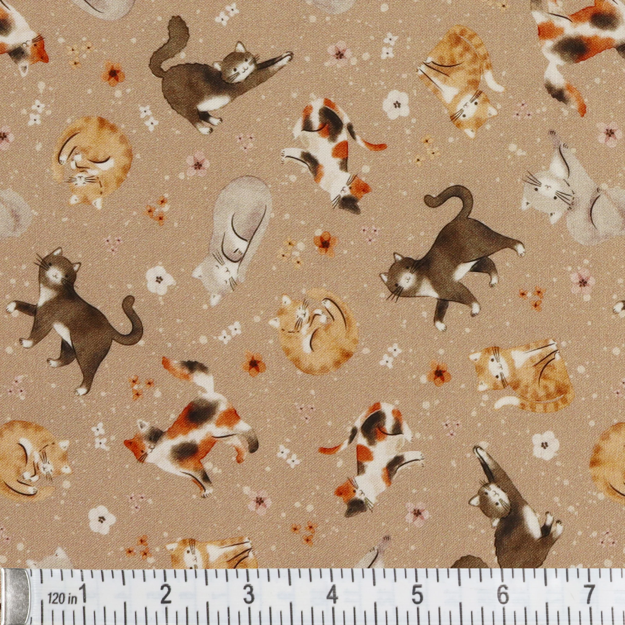 Petal & Purr Fabric Collection - Feline Friends, Taupe - Image 3