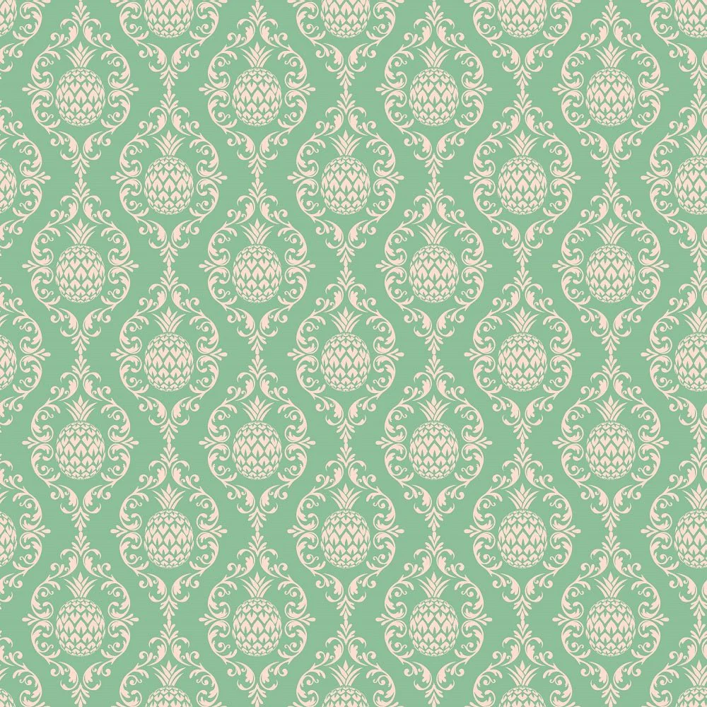 Pineapple Damask Fabric - Green