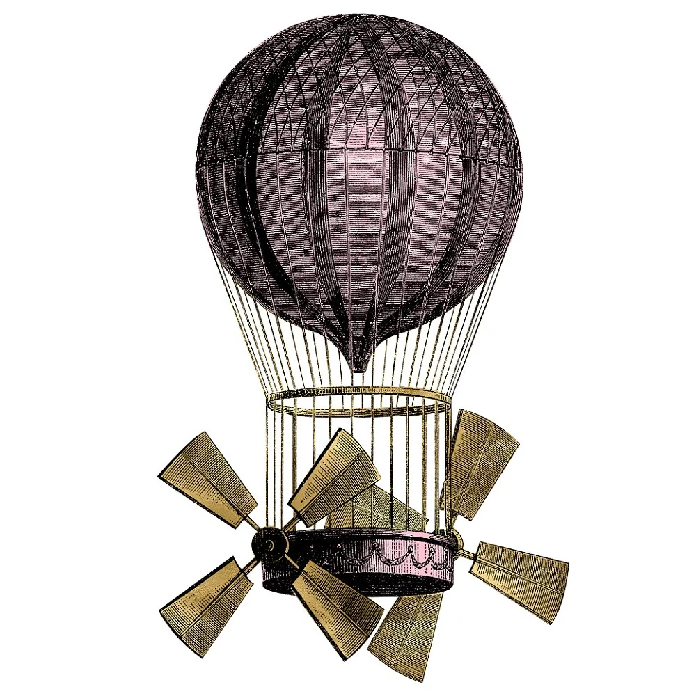 Pink and Gold Steampunk Air Balloon Fabric Panel