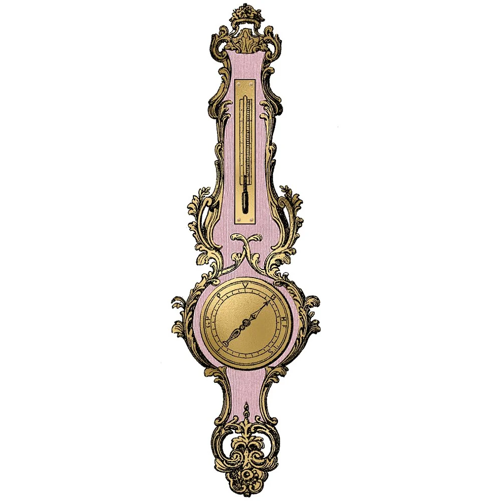 Pink and Gold Steampunk Barometer Fabric Panel