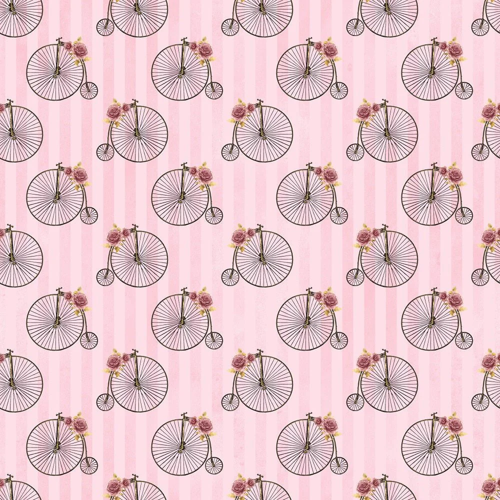 Pink and Gold Steampunk Bicycles Fabric