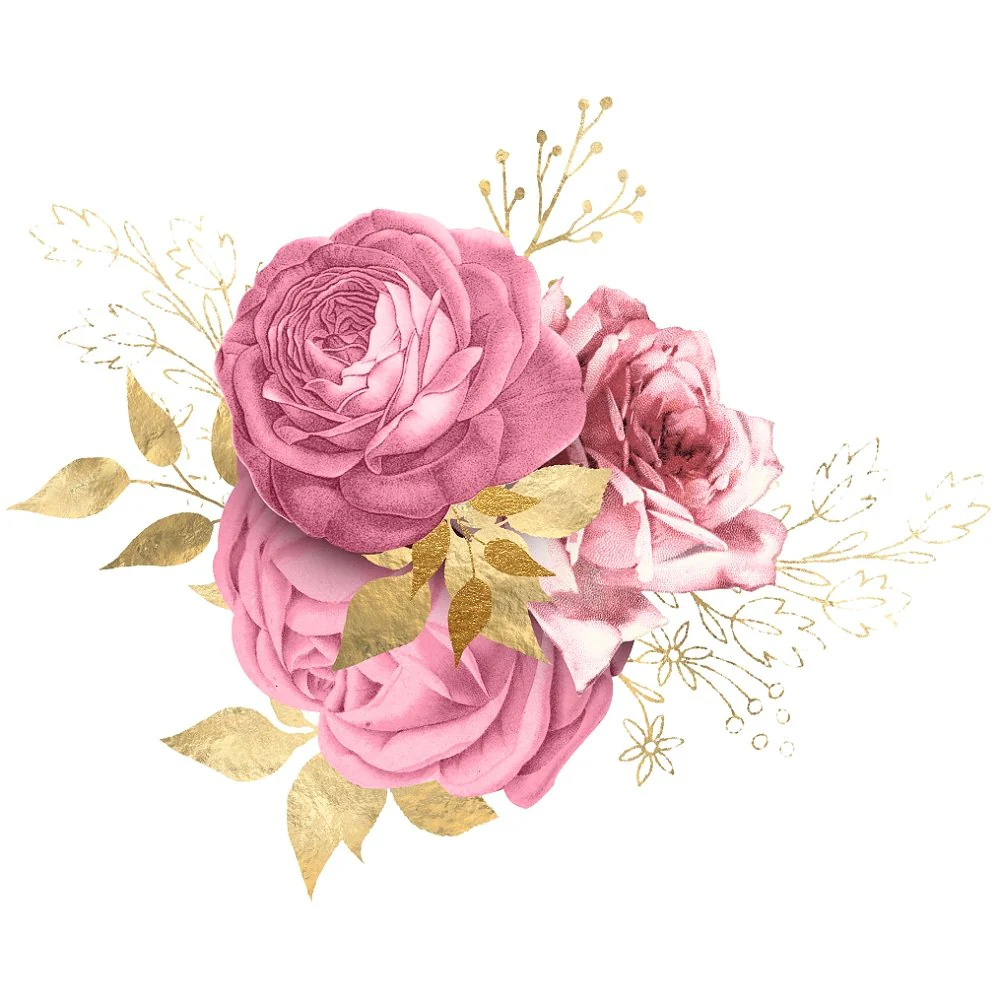 Pink and Gold Steampunk Bouquet Fabric Panel