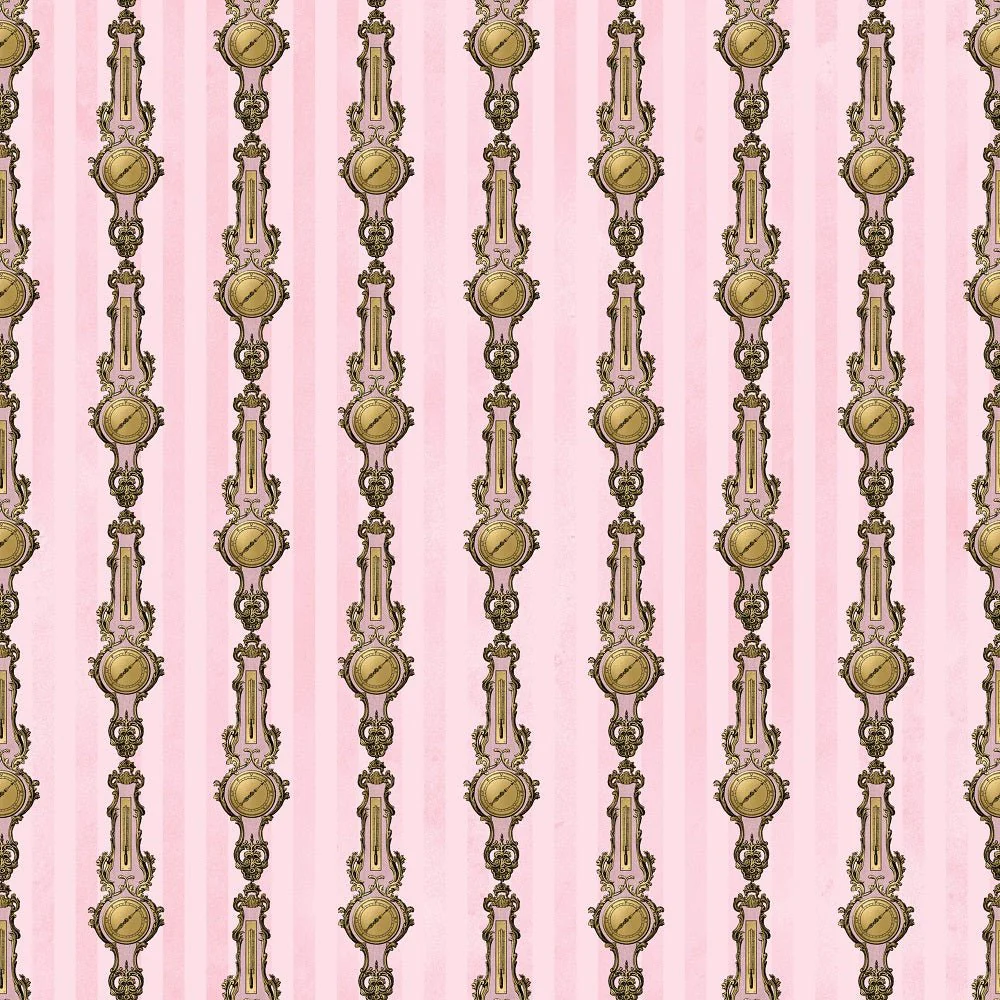 Pink and Gold Steampunk Clocks Fabric