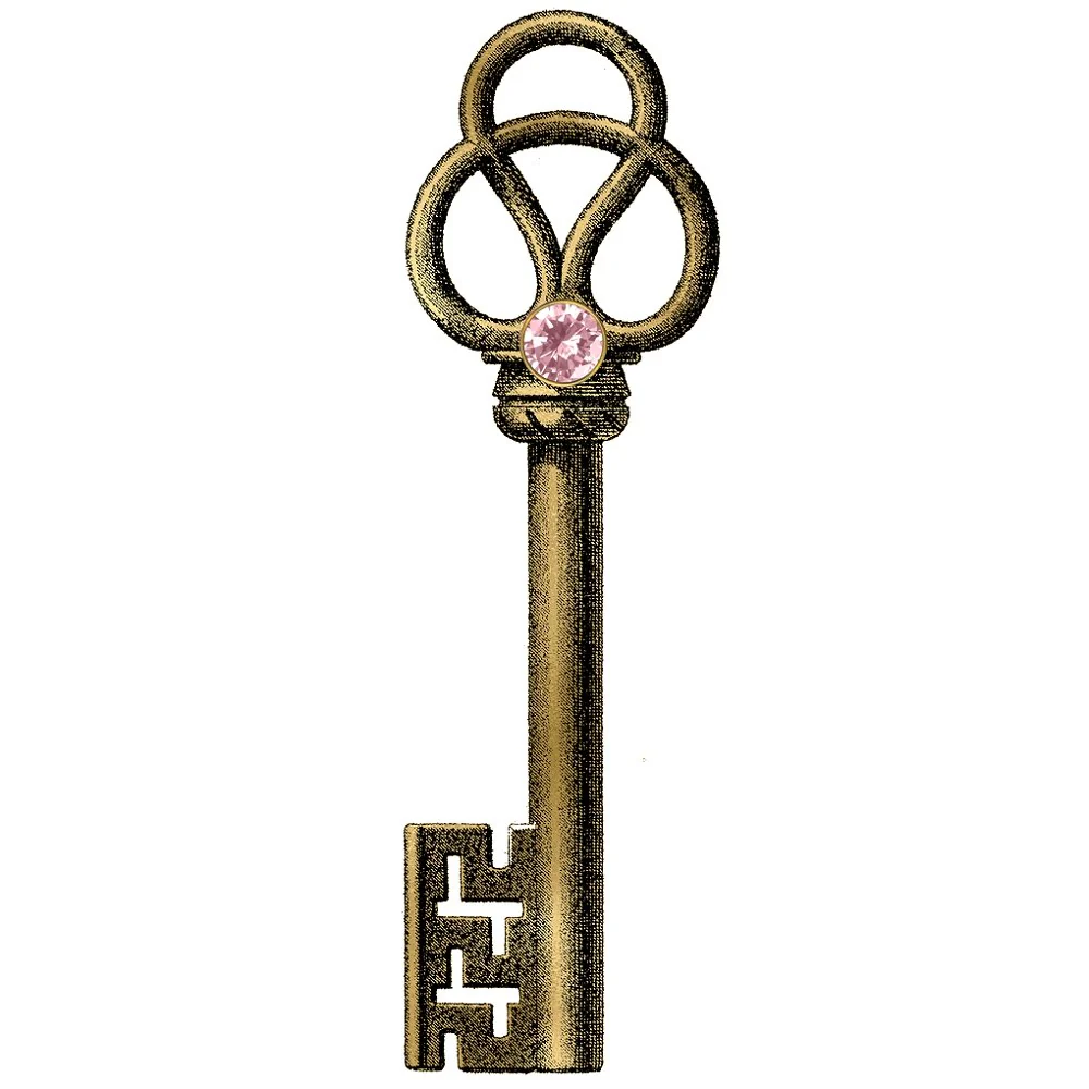 Pink and Gold Steampunk Key #1 Fabric Panel