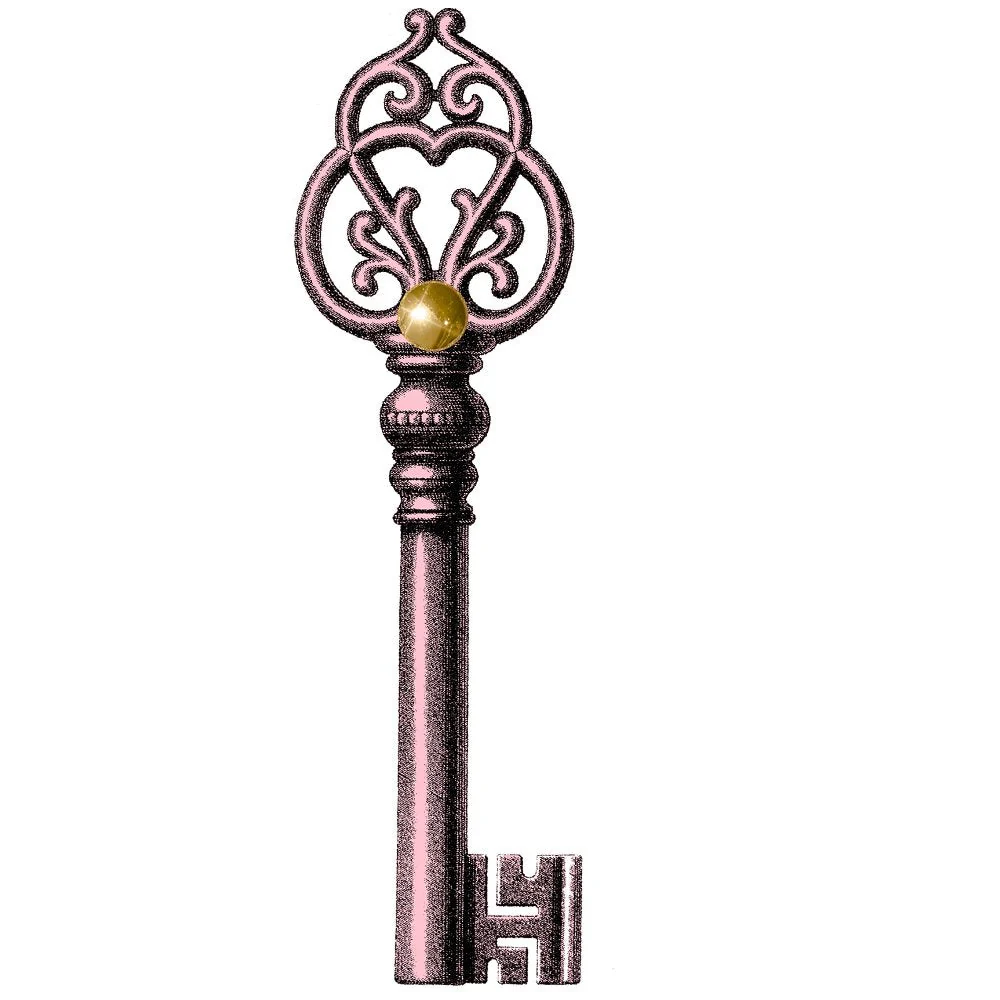 Pink and Gold Steampunk Key #2 Fabric Panel