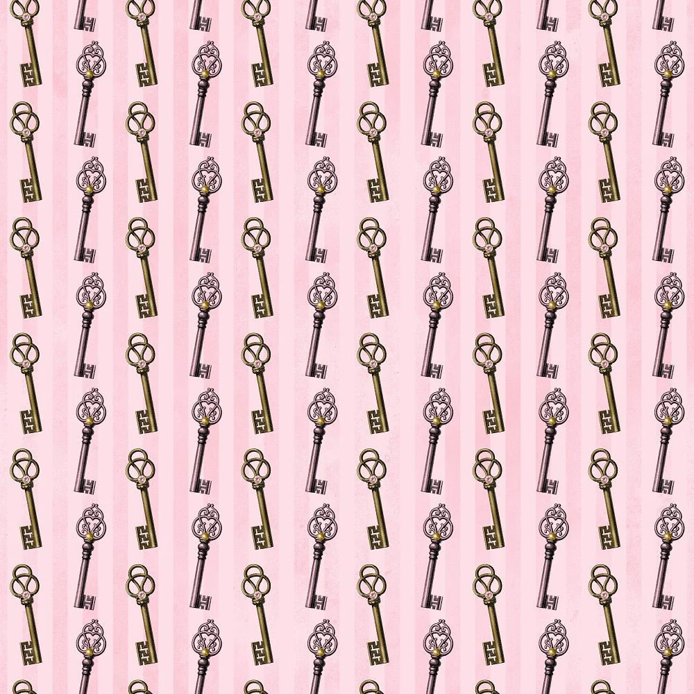 Pink and Gold Steampunk Keys Fabric