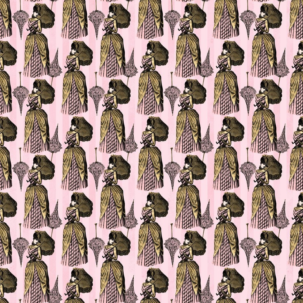 Pink and Gold Steampunk Lady Fabric
