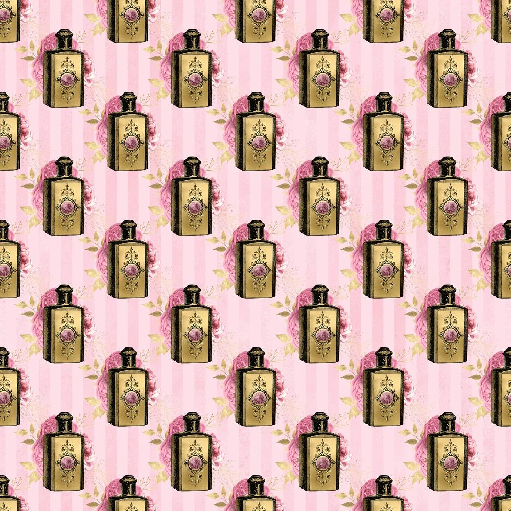 Pink and Gold Steampunk Perfumes Fabric