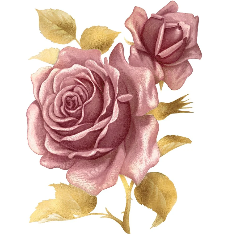 Pink and Gold Steampunk Rose Fabric Panel