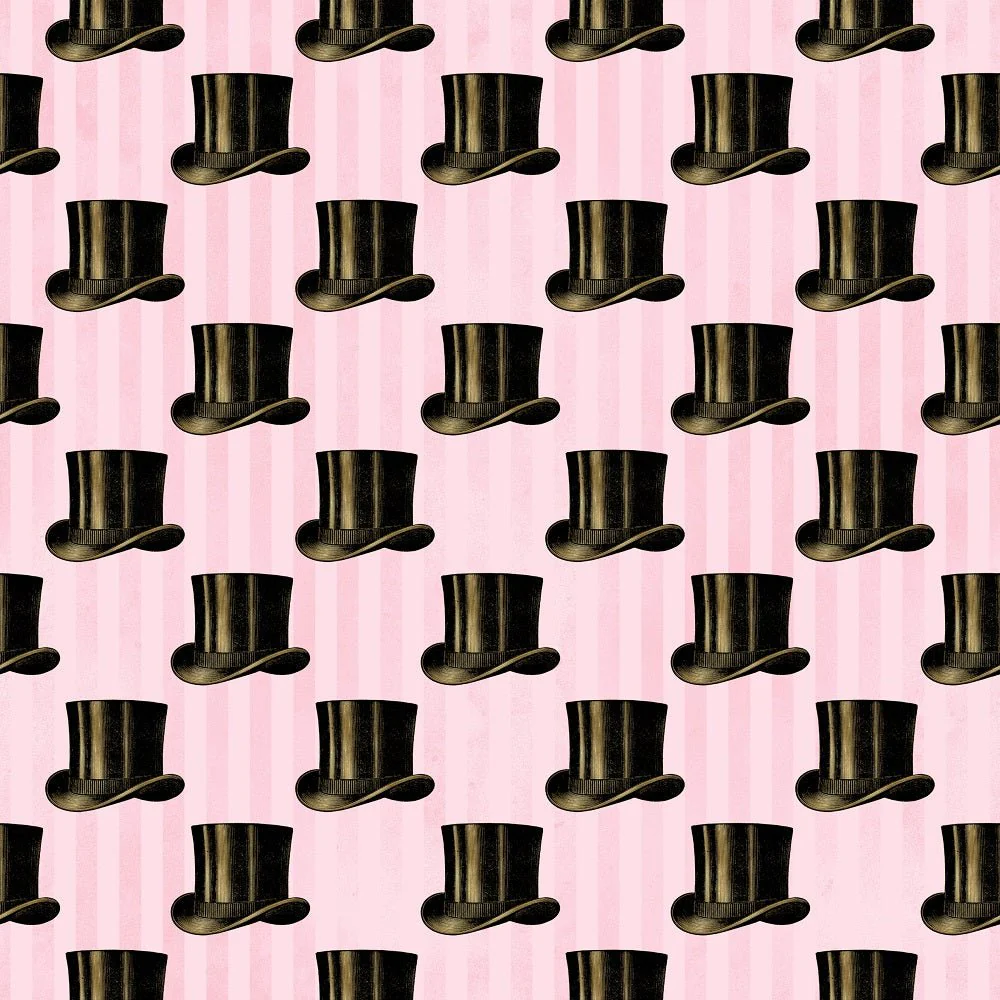 Pink and Gold Steampunk Top Hats Fabric