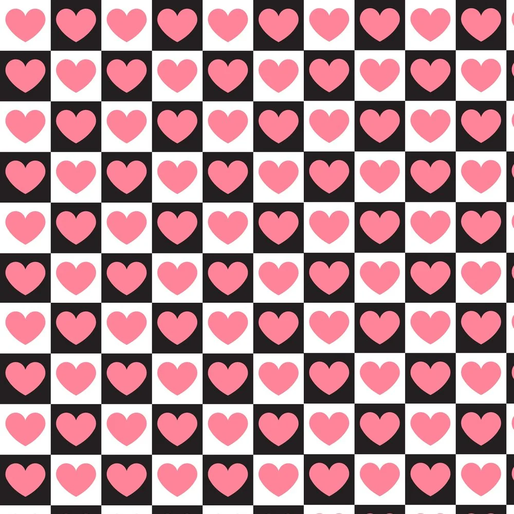 Pink Heart Checkered Fabric