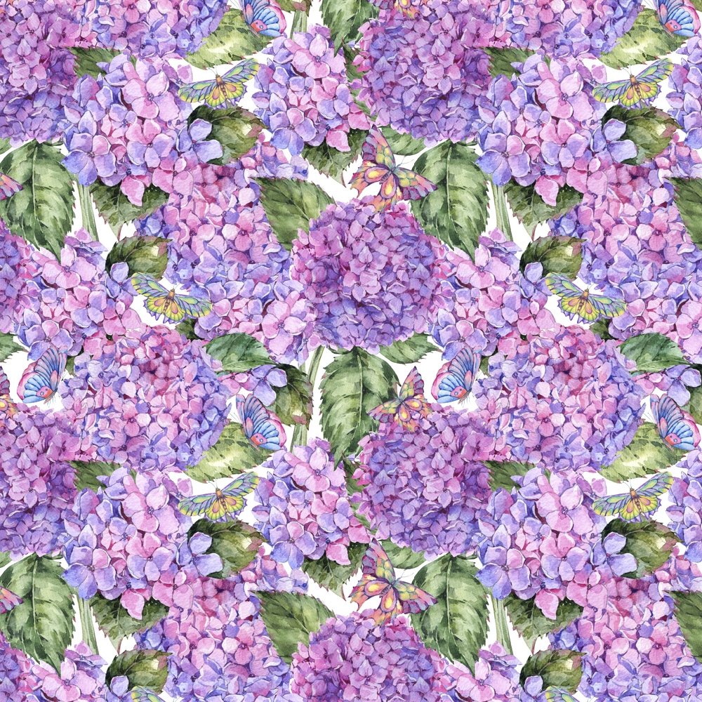 Pink Hydrangea & Butterflies Fabric
