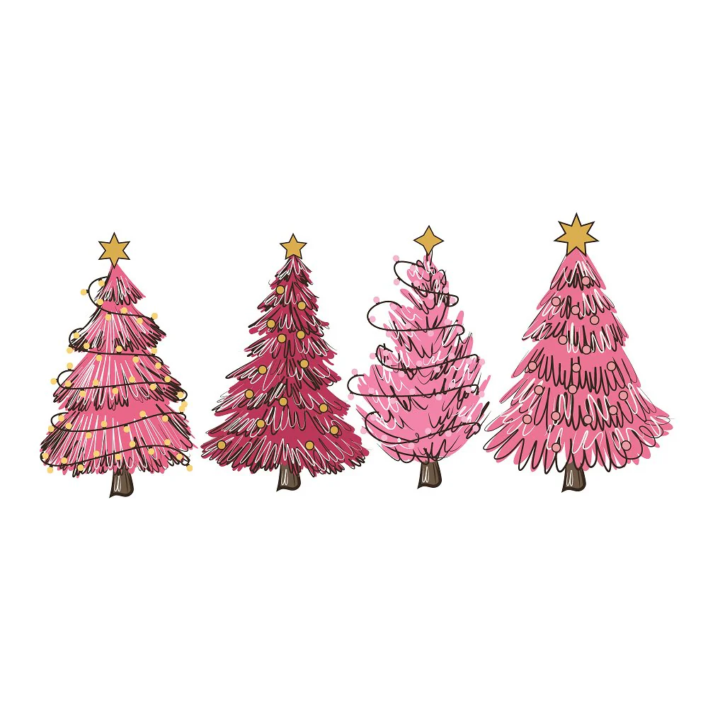 Pink Merry Christmas Tree Fabric Panel