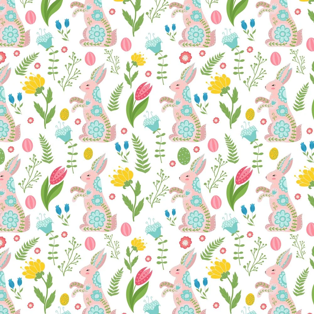 Pink Paisley Bunnies & Flowers Fabric Variation 1