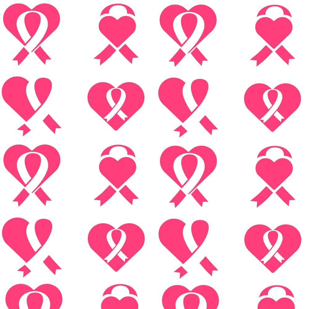 Pink Ribbon Hearts Fabric