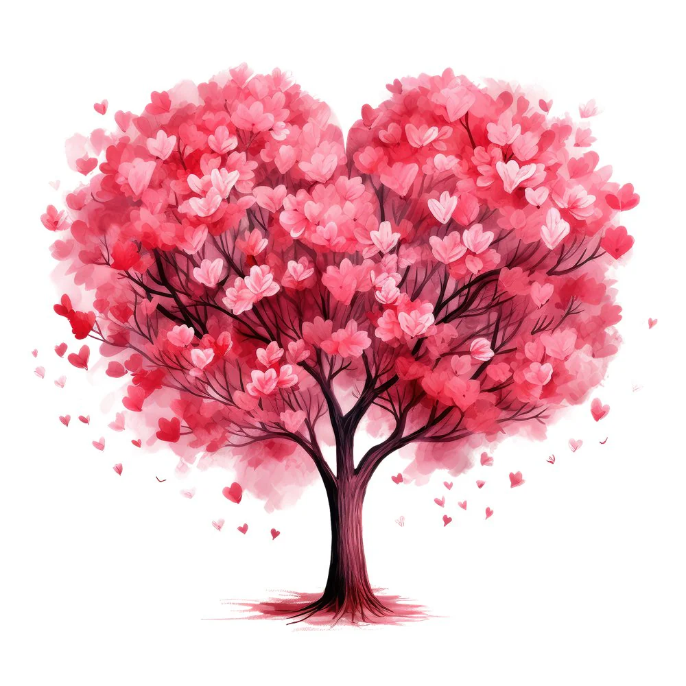 Pink Valentine Heart Tree #10 Fabric Panel