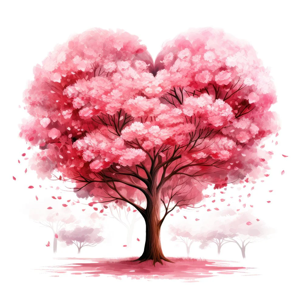Pink Valentine Heart Tree #2 Fabric Panel
