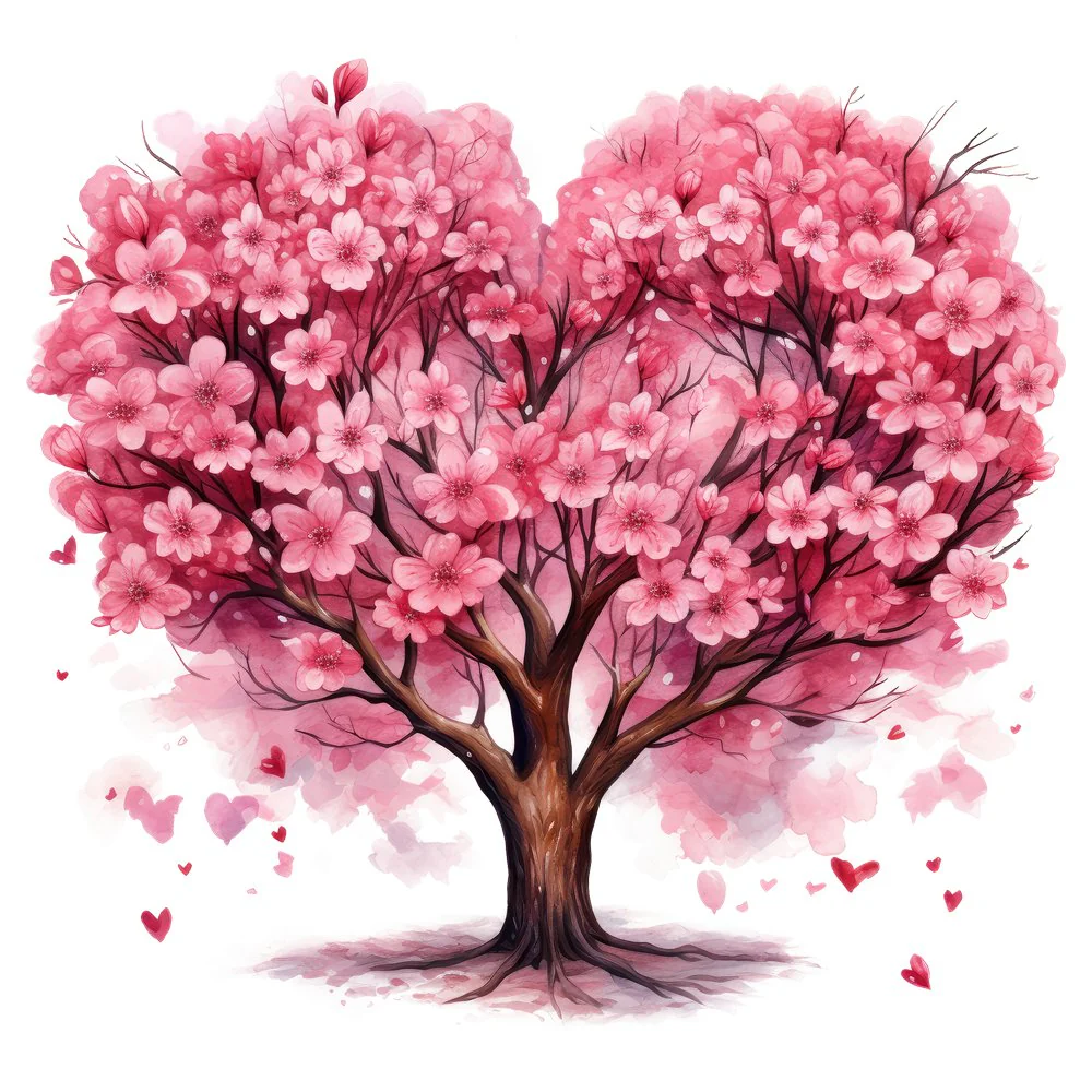 Pink Valentine Heart Tree #3 Fabric Panel