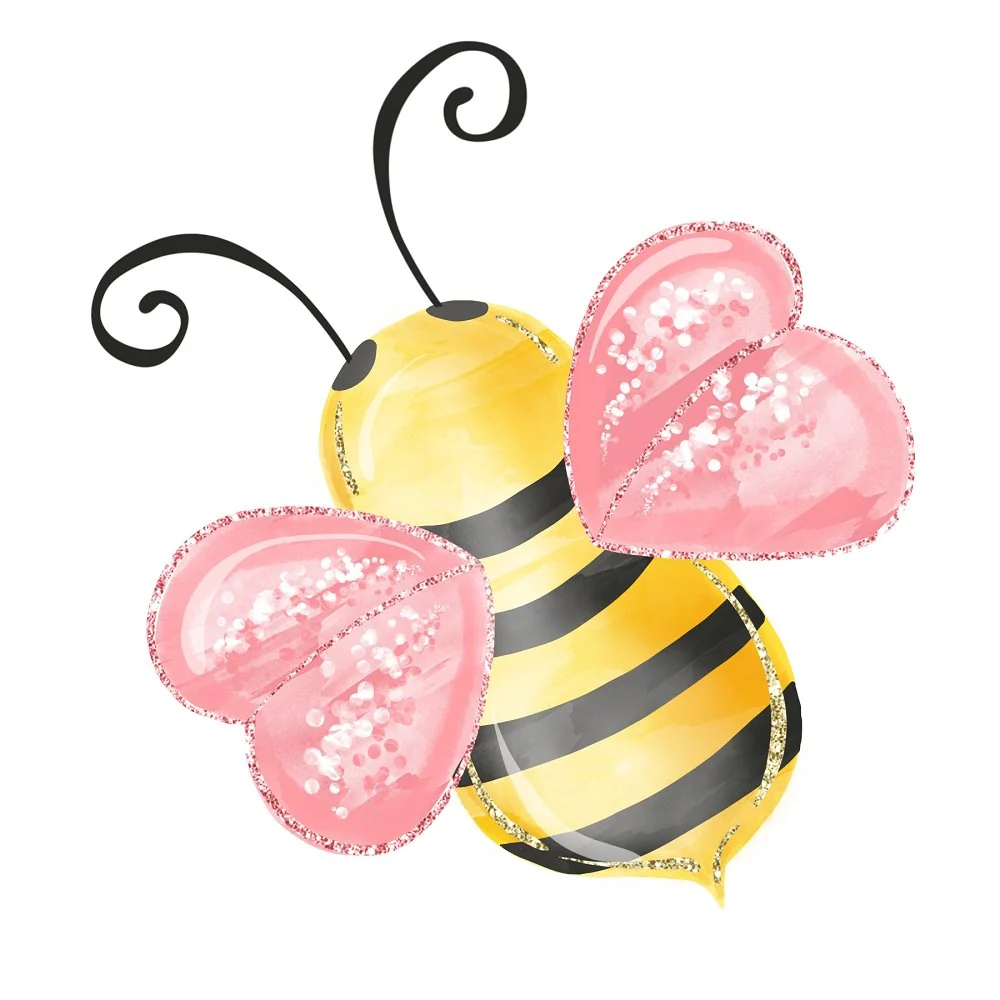 Pink-Winged Honey Bee Fabric Panel