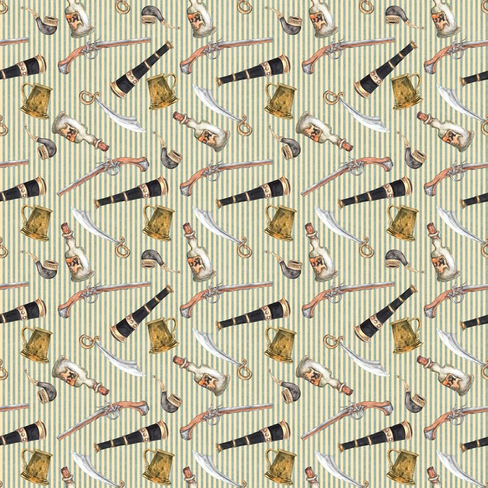 Pirate Adventure Allover Fabric - Green Striped