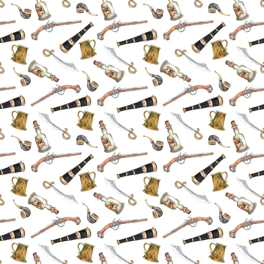 Pirate Adventure Allover Fabric - White