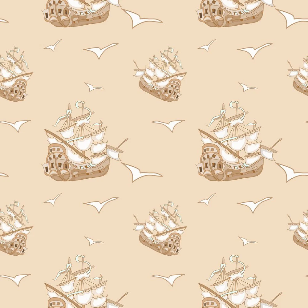 Pirate Adventure Ship Fabric - Tan