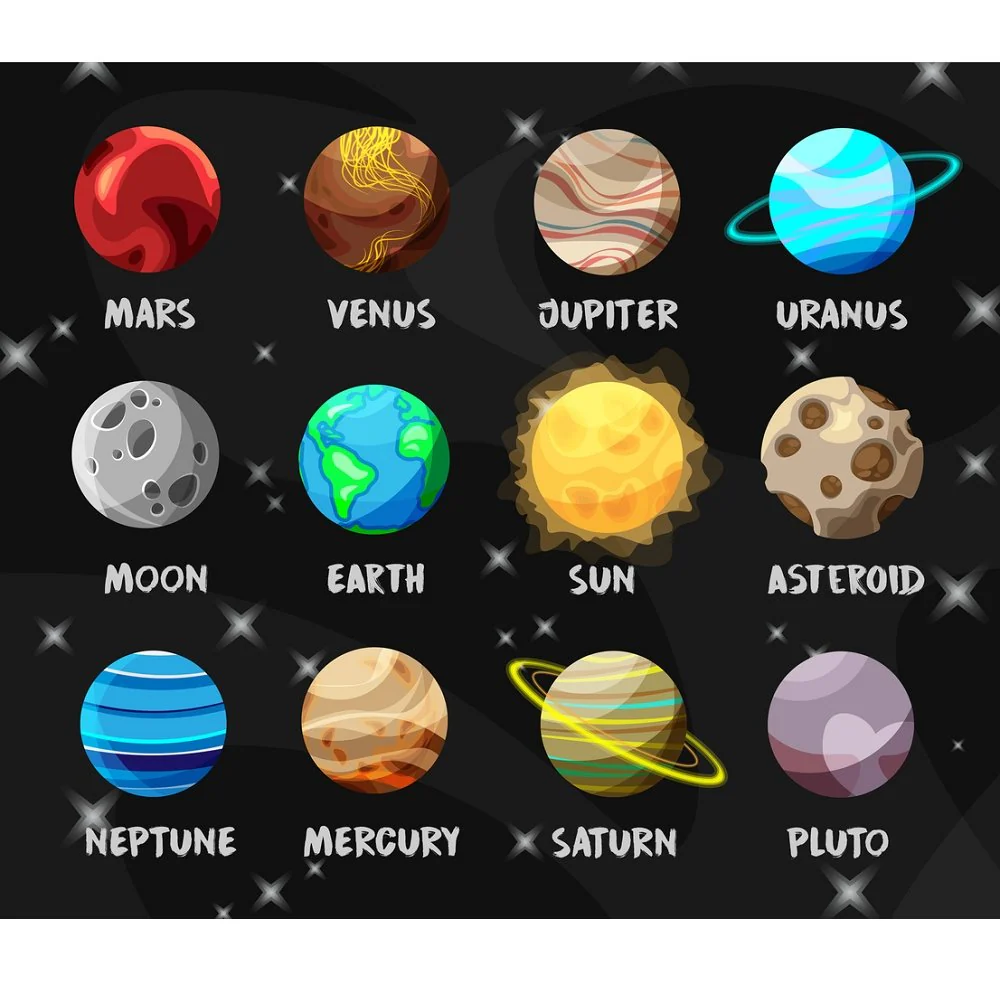 Planets In The Solar System Fabric Panel - Black