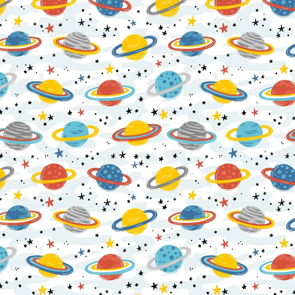 Planets & Stars Fabric - White