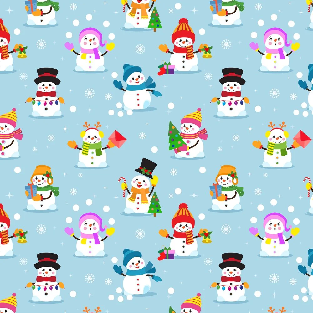 Playful Snowman Fabric - Blue