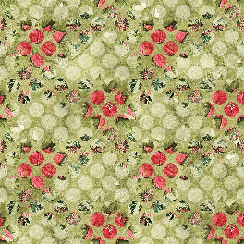 Poinsettia Dots Fabric - Green