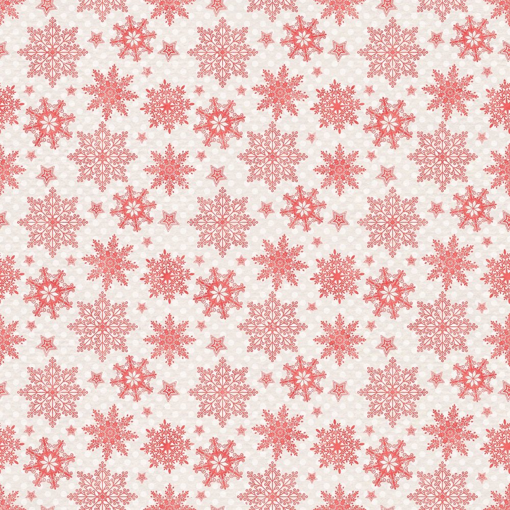 Poinsettia Snowflakes on Dots Fabric - Red