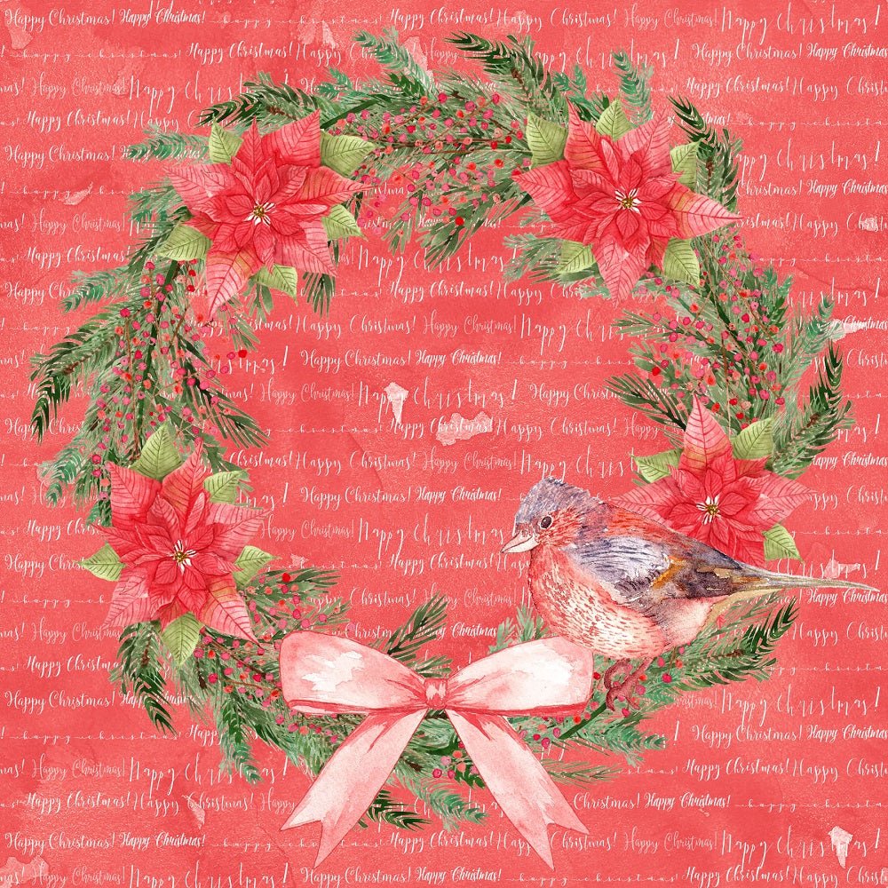 Poinsettia Wreath with Bird Fabric - Red