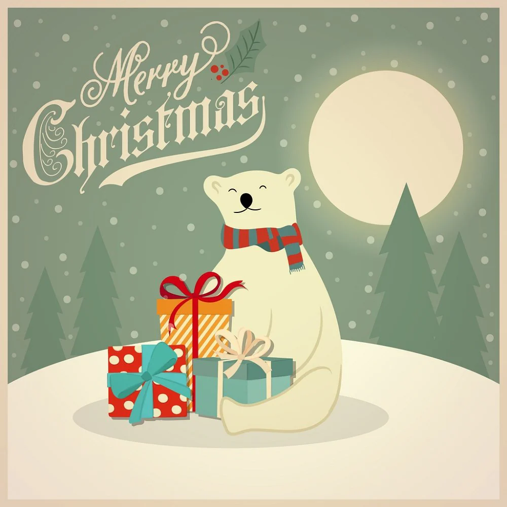 Polar Bear Christmas Card Fabric Panel - Multi