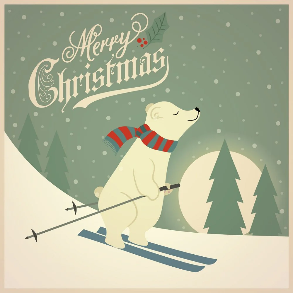 Polar Bear Skier Fabric Panel - Multi