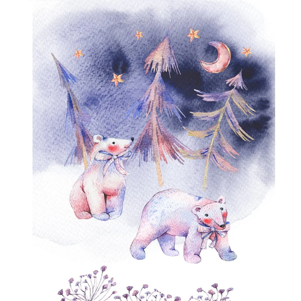 Polar Bears In The Magical Forest Fabric Panel