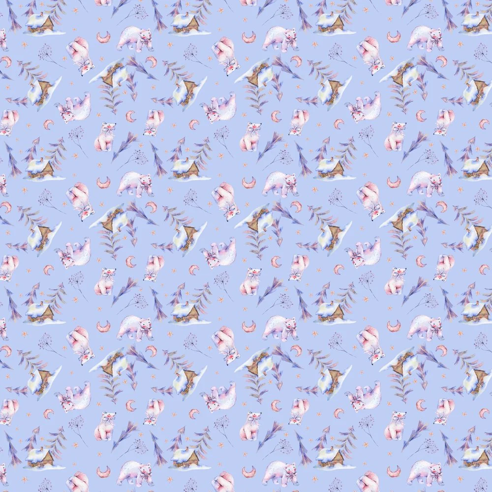 Polar Bears Strolling Through The Magical Forest Fabric - Blue