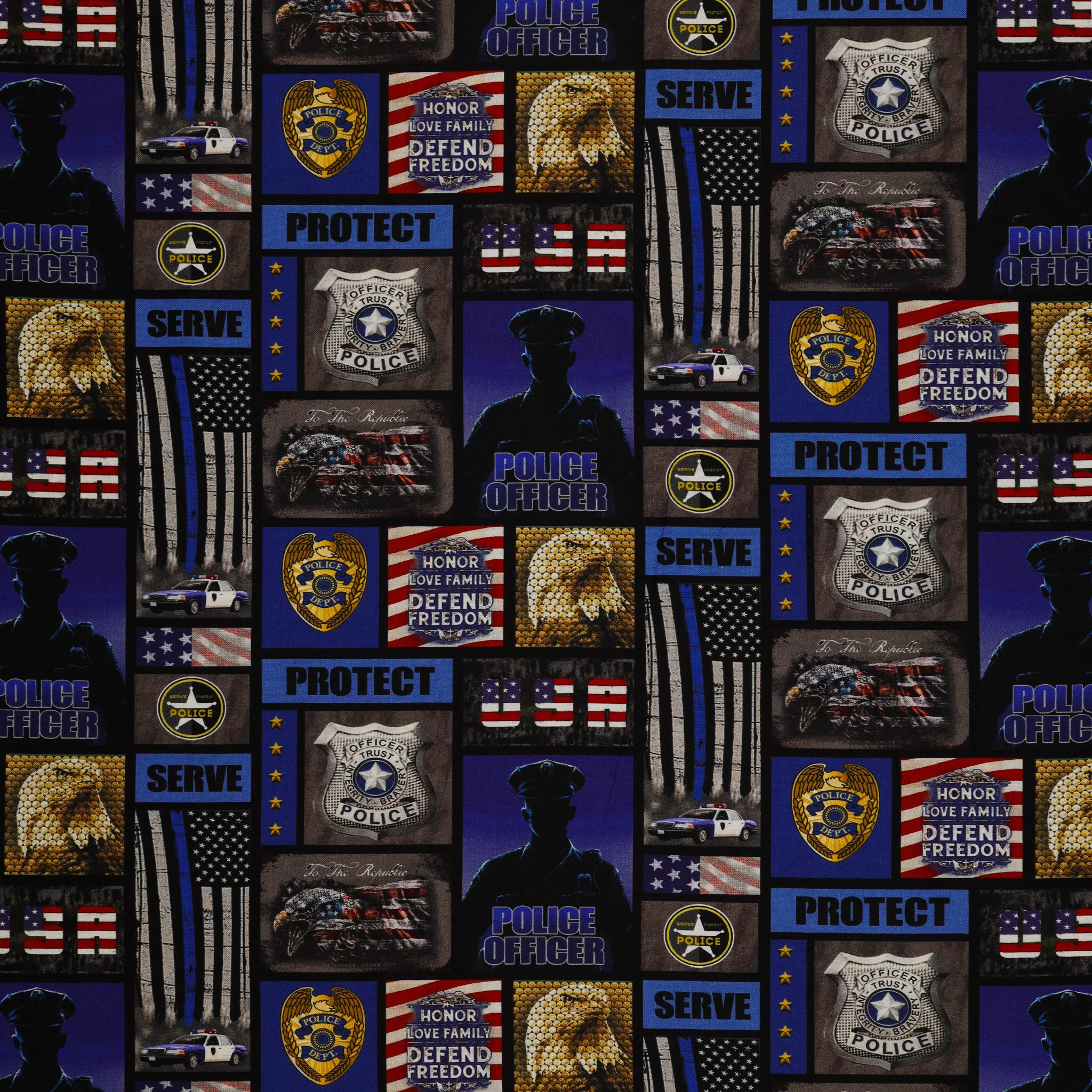 Police Department Camo Flag Block Fabric