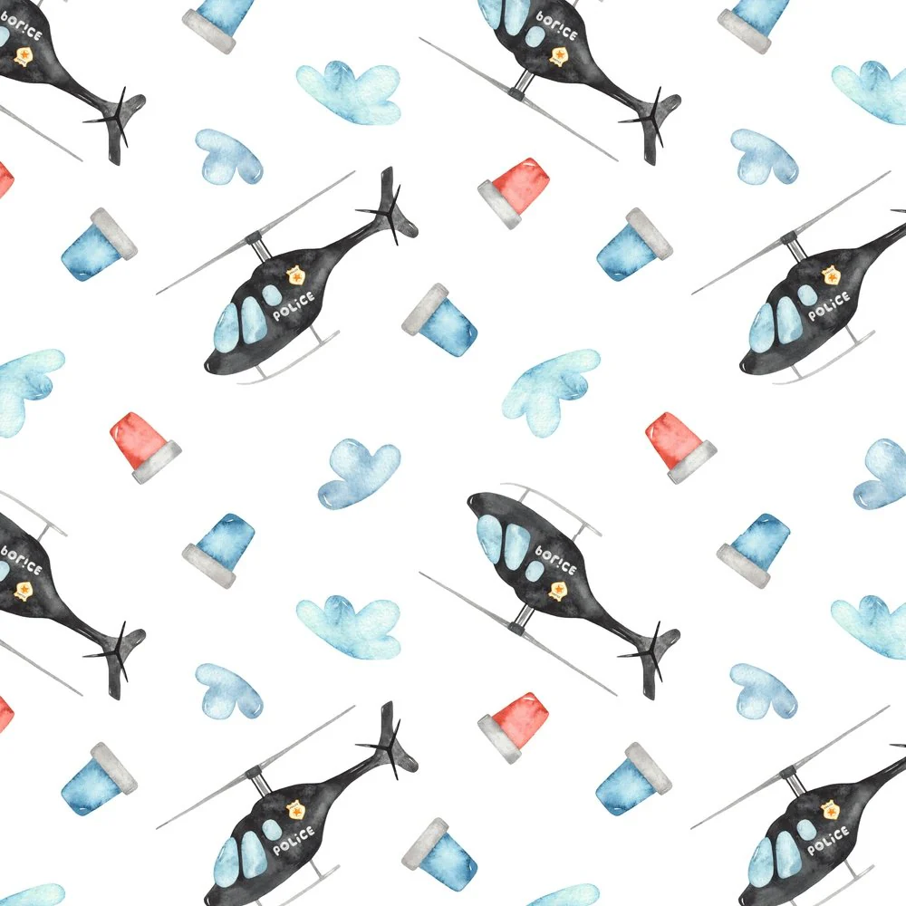 Police Helicopter With Lights Fabric - White
