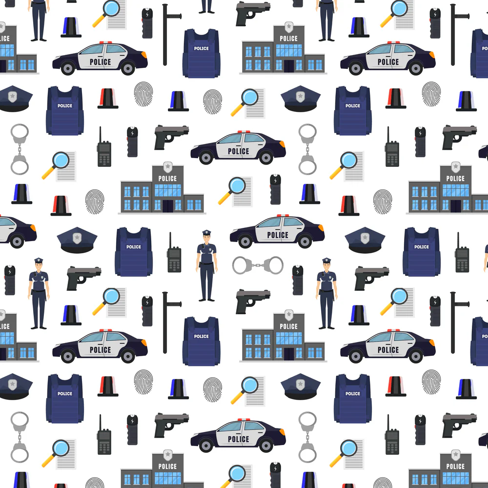 Policeman And Gear Fabric -Blue