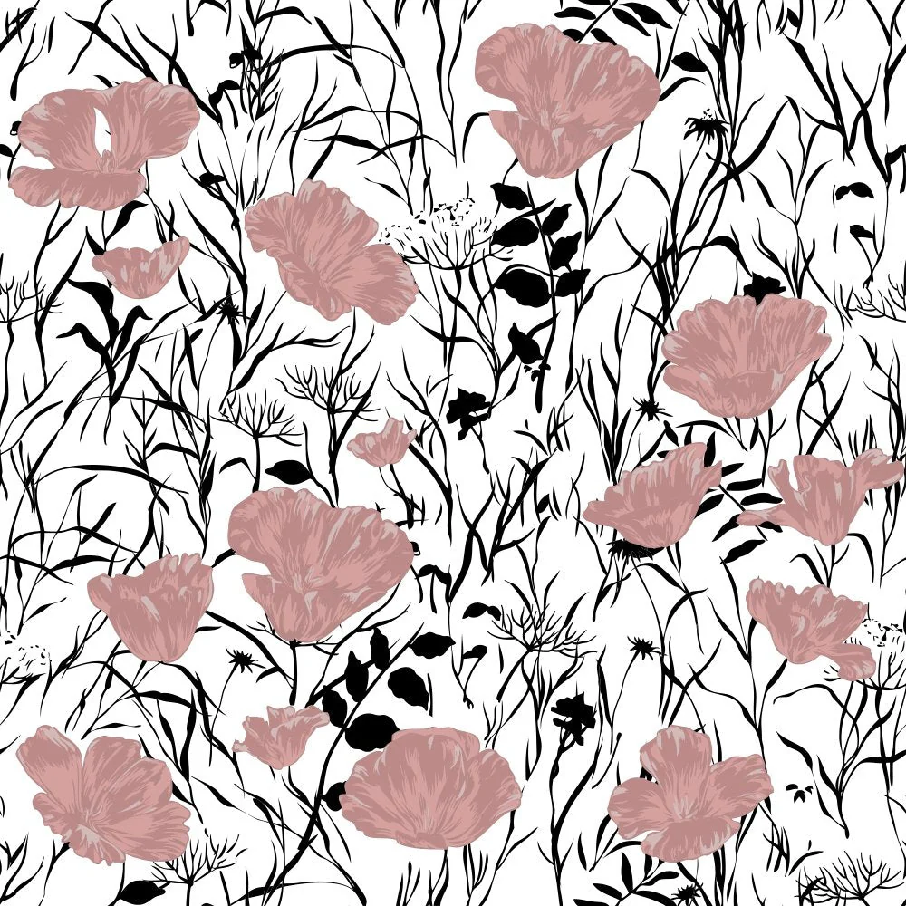 Poppy Fields Fabric - Rose Gold