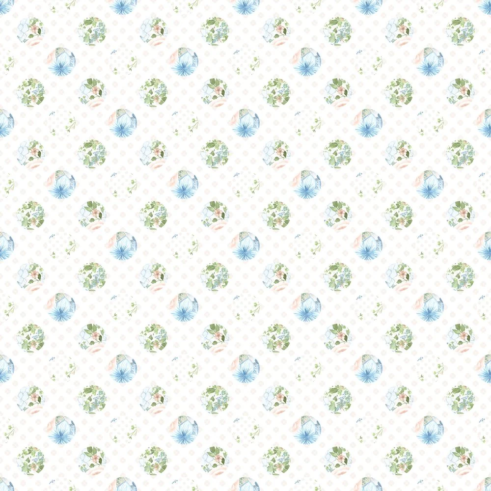 Powder Blue and Green Dots Fabric