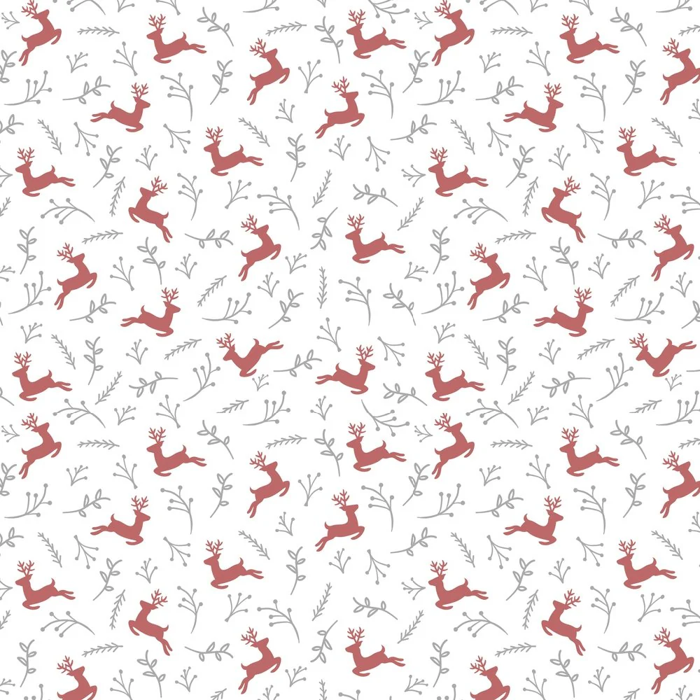 Prancing Reindeer Fabric - White