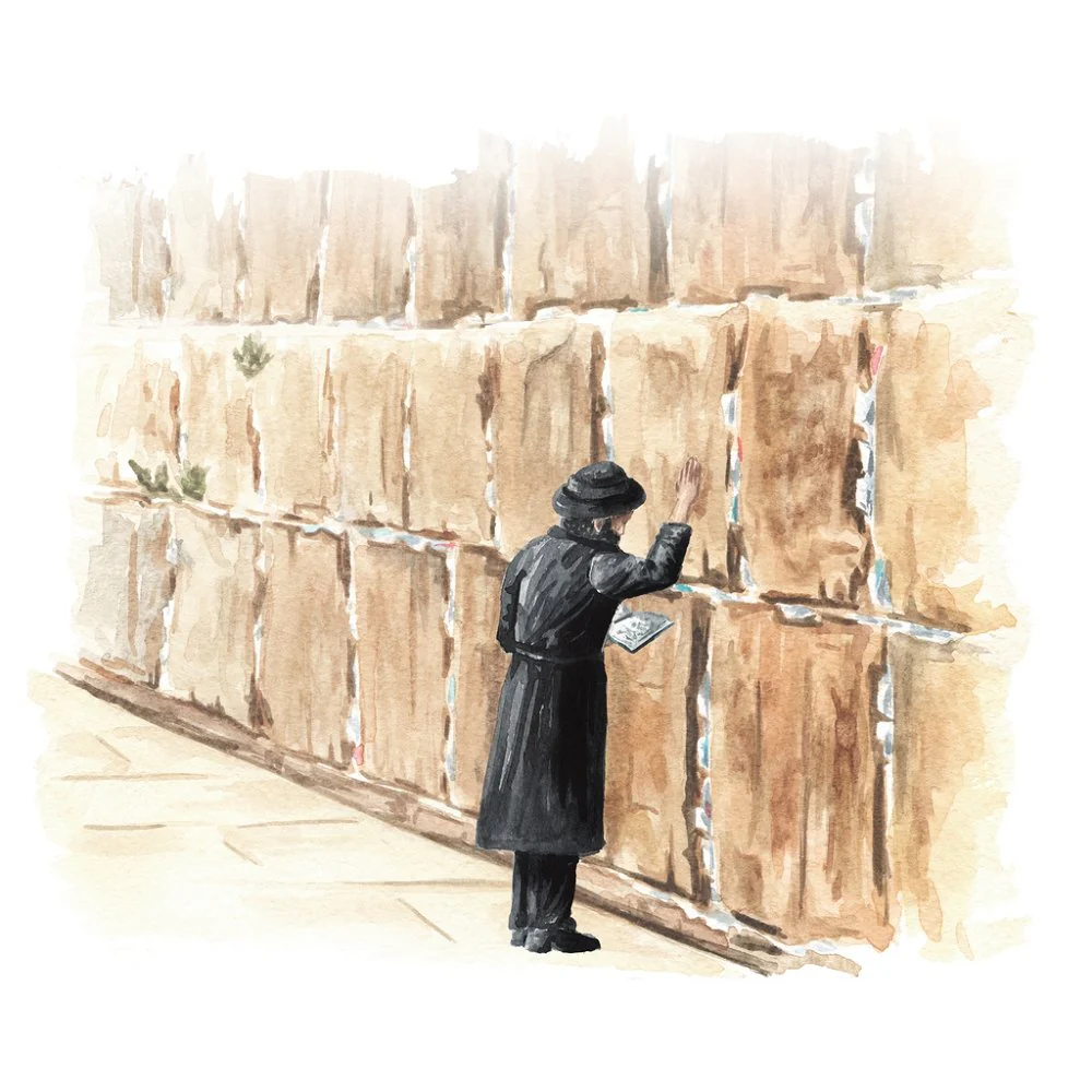Praying At The Western Wall Fabric Panel