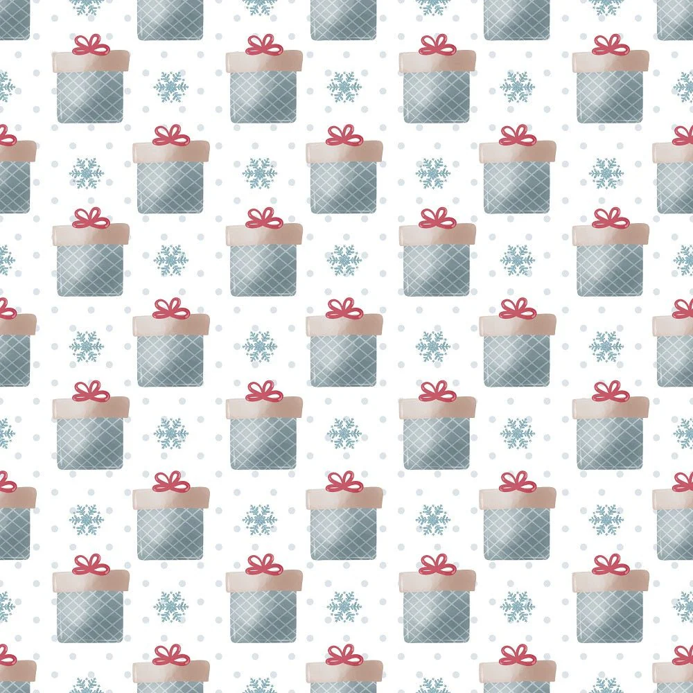 Presents & Snowflakes Fabric - White