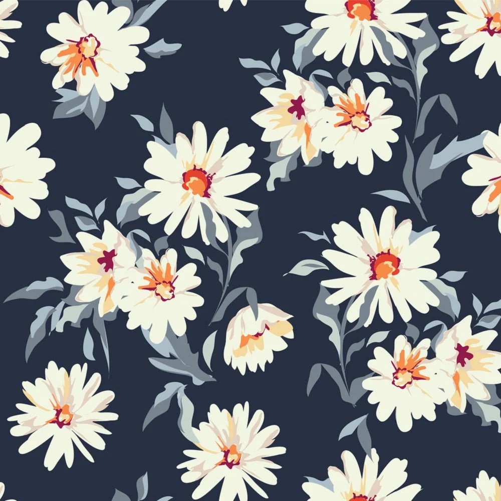 Pretty Daisy Floral Fabric - Blue