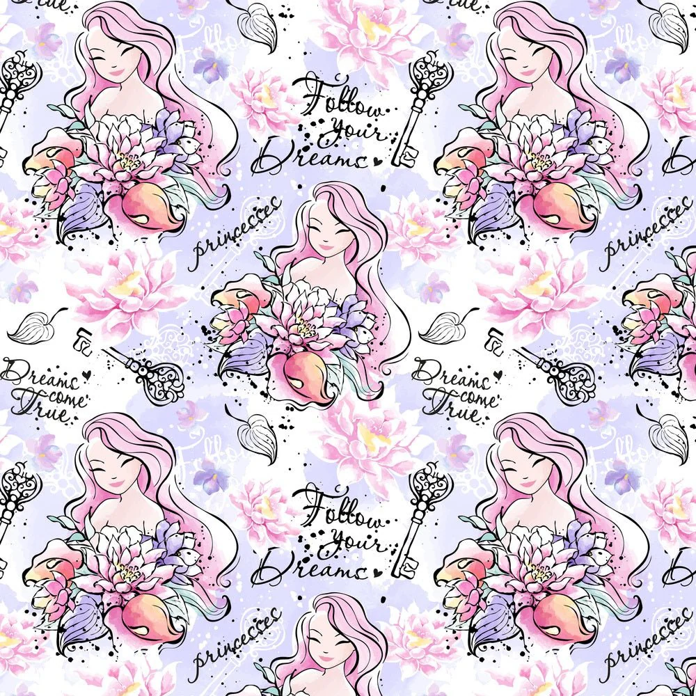 Princess Follow Your Dreams Fabric - Purple